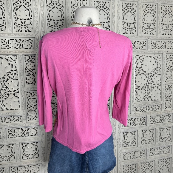 Y2K Joseph A Pink Sequin Fairy Core Euro 3/4 Sleeve Colorful Blouse Sz Large - Picture 6 of 7